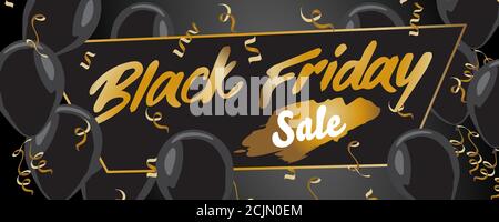 Black Friday Sale Set von Plakaten oder Flyer Design mit Ballons und Konfetti. Vektorgrafik. Für Text platzieren. Stock Vektor