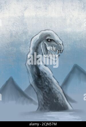 LOCH NESS MONSTER Illustration eines KryptID-Monsters Stockfoto