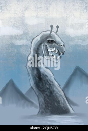 LOCH NESS MONSTER Illustration eines KryptID-Monsters Stockfoto