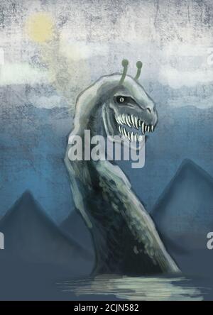 LOCH NESS MONSTER Illustration eines KryptID-Monsters Stockfoto