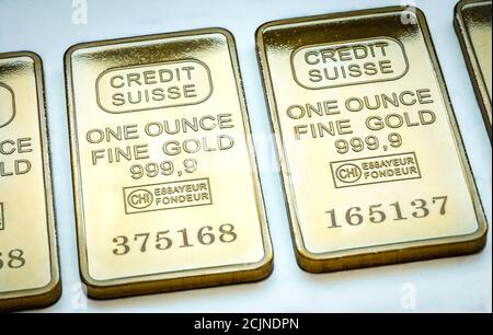 Eine Unze gold bars Stockfoto