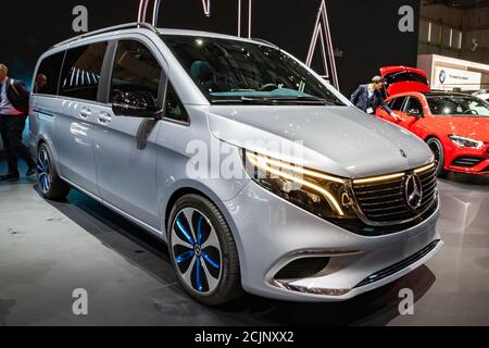 Neuer 2020 vollelektrischer Mercedes-Benz EQV Concept MPV auf dem 89. Genfer Automobilsalon. Genf, Schweiz - 5. März 2019. Stockfoto