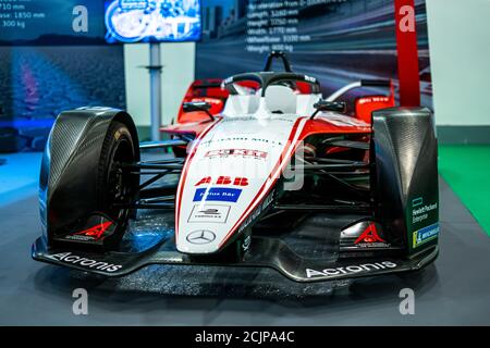 Monte-Carlo, Monaco 10.09.2020 Ausstellung EVER E-Mobility . Einige Teile der Elektroauto-Show-Veranstaltung. Dies ist ein offenes Ereignis, für das keine Anmeldeinformationen für Druckmaschinen erforderlich sind. Selektiver Fokus Stockfoto