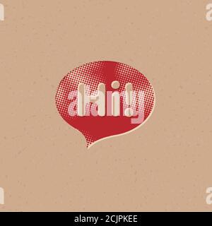 Textblasensymbol im Halbtonstil. Grunge Hintergrund Vektor Illustration. Stock Vektor