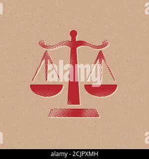 Symbol für Gerechtigkeitsskala im Halbtonstil. Grunge Hintergrund Vektor Illustration. Stock Vektor