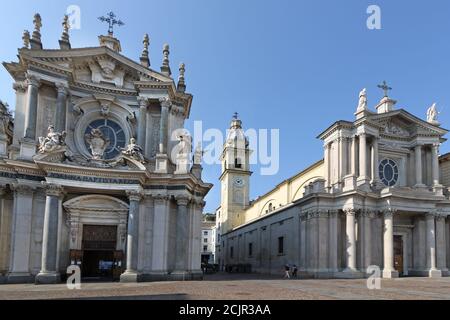 Chiesa di Santa Cristina (links) und Chiesa di San Borromeo, Piazza San Carlo, Turin, Piemont, Italien. Stockfoto