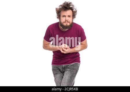 Verrückte bärtige Mann Emotionen und Zeichen Stockfoto