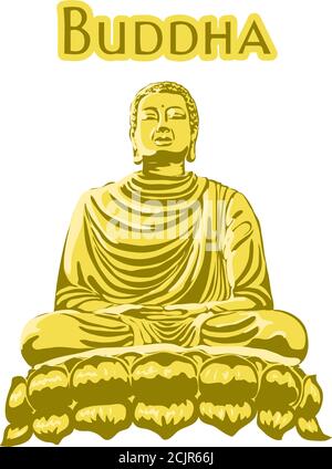 Mönch phra buddha sitzend und schlafend auf Lotusbasis für Gebet Konzentration komponierte Befreiung. Pastellfarbe Hintergrund. Stock Vektor