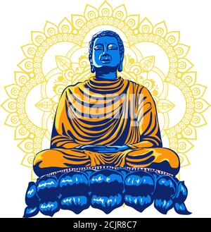 Mönch phra buddha sitzend und schlafend auf Lotusbasis für Gebet Konzentration komponierte Befreiung. Pastellfarbe Hintergrund. Stock Vektor