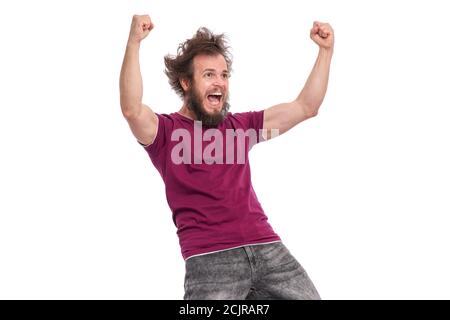 Verrückte bärtige Mann Emotionen und Zeichen Stockfoto