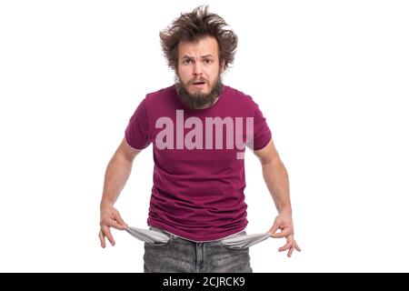 Verrückte bärtige Mann Emotionen und Zeichen Stockfoto
