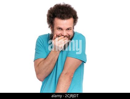 Verrückte bärtige Mann Emotionen und Zeichen Stockfoto