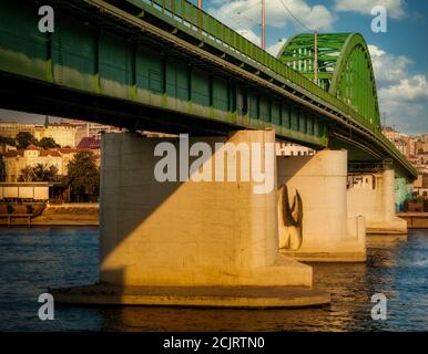 This 430 meters long bridge across the river Sava in Belgrade was built by the Germans during Second World War, in 1942. They have destroyed majestic Stock Photo