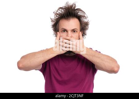 Verrückte bärtige Mann Emotionen und Zeichen Stockfoto