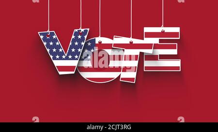 Stimmbriefe auf Seilen, US-Wahlkonzept, rot, weiß, blaue Farben, US-Flagge Textur Stockfoto