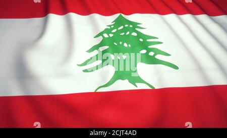 Winkende Libanon Flagge Hintergrund Nahaufnahme Stockfoto