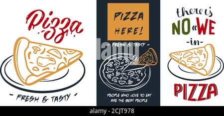 Restaurant Food Menü Design, handgezeichnete Illustrationen, italienische Pizza handgezeichnete Vektor-Illustration. Pizza Scheiben Etikett, Verpackung Design-Vorlage, Sk Stock Vektor