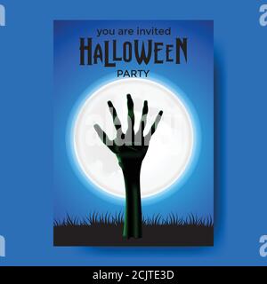 Einladung halloween Party Banner Poster mit Illustration von Zombie Hand Vom Boden Stock Vektor