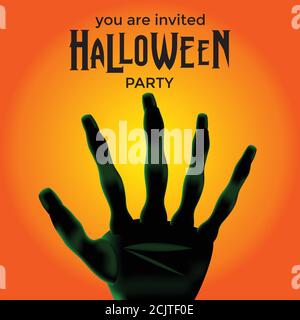 Einladung halloween Party Banner Poster mit Illustration von gruseligen Leiche Hand Stock Vektor