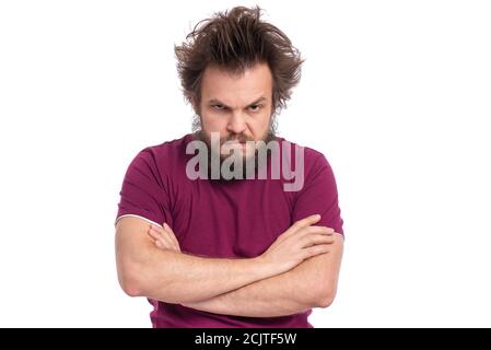 Verrückte bärtige Mann Emotionen und Zeichen Stockfoto