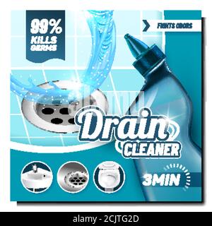 Drain Cleaner Kills Keims Promo Poster Vektor Stock Vektor