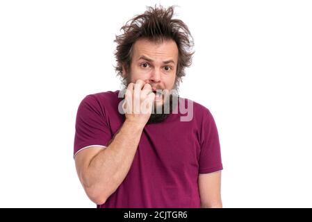 Verrückte bärtige Mann Emotionen und Zeichen Stockfoto