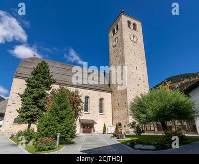 Pfarrkirche San Sebastiano in Reschen, Bozen, Südtirol, Italien Stockfoto