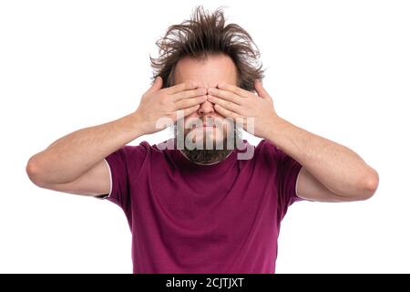 Verrückte bärtige Mann Emotionen und Zeichen Stockfoto