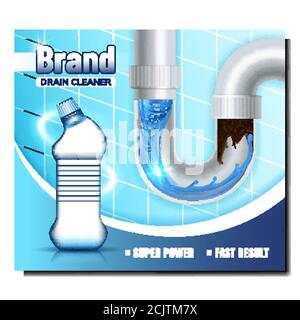 Leere Flasche Mit Werbebanner Für Abflussreiniger Stock Vektor