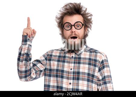 Verrückte bärtige Mann Emotionen und Zeichen Stockfoto