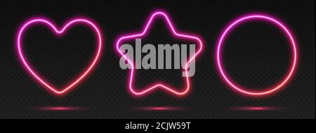 Neon Gradienten Rahmen Set, Sammlung von rosa-rot leuchtenden Grenzen. Hell beleuchtete Formen. Stock Vektor