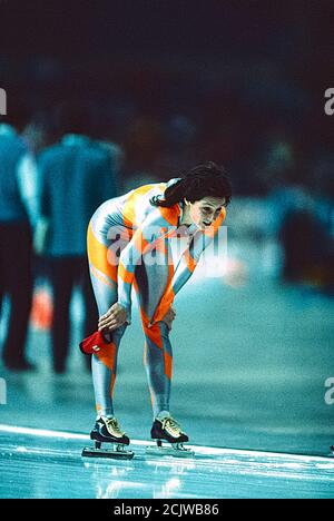 Bonnie Blair (USA) bei den Olympischen Winterspielen 1988 Winterspiele Stockfoto