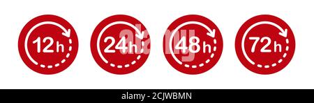 Lieferung in 12, 24, 48 und 72 Stunden Icon Set. Vektorgrafik für flache Versandart. Stock Vektor