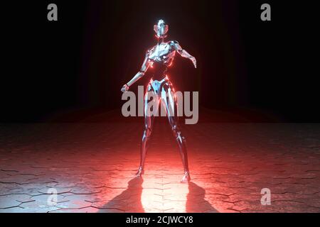 3D-Illustration eines Cyborg in einer Scifi-Umgebung Stockfoto