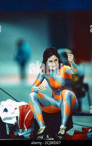 Bonnie Blair (USA) bei den Olympischen Winterspielen 1988 Stockfoto