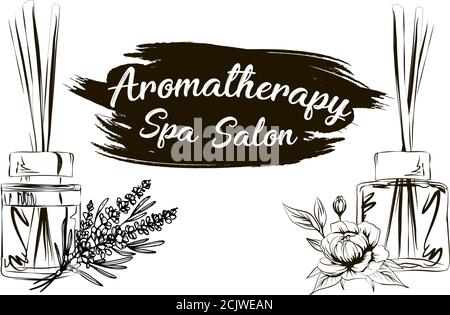 Räucherstäbchen in einem Diffusor, Blume Aromatherapie für Spa-Salon und zu Hause, Vektor-Illustration mit Blume auf weißem Hintergrund Stock Vektor