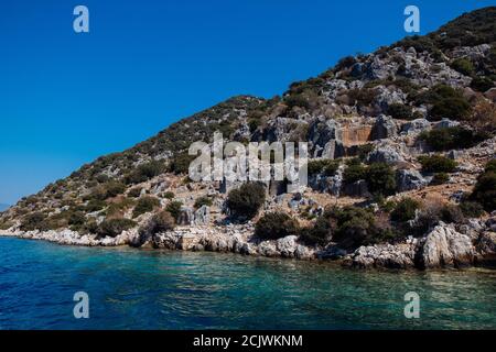 Alte Ruinen der Stadt auf der Insel Kekova, Türkei Stockfoto