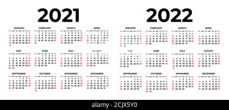 Kalender für 2021 und 2022 auf weißem Hintergrund Stock Vektor