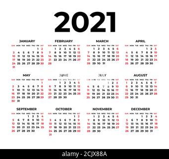 Kalender für 2021 auf weißem Hintergrund Stock Vektor