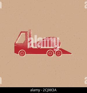 Symbole für das Abschleppen von Fahrzeugen im Halbtonstil. Fahrzeugwartung. Grunge Hintergrund Vektor Illustration. Stock Vektor
