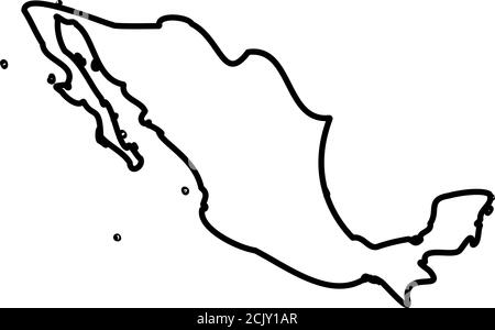 Mexiko - einfarbige schwarze Umrisskarte des Landgebiets. Einfache flache Vektordarstellung. Stock Vektor