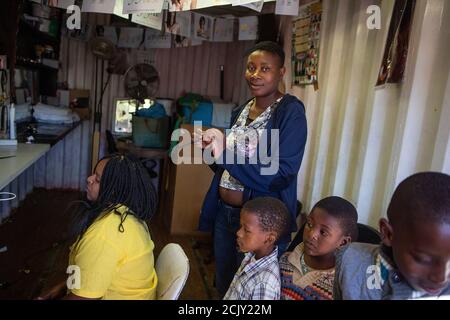 Friseursalon in Kayamandi Township, Südafrika Stockfoto