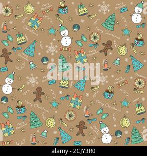 Nahtlose Vektor-Muster von Merry Christmas, in einem niedlichen, Cartoon-Stil. Für den Druck auf Stoff, Geschenkpapier Stock Vektor