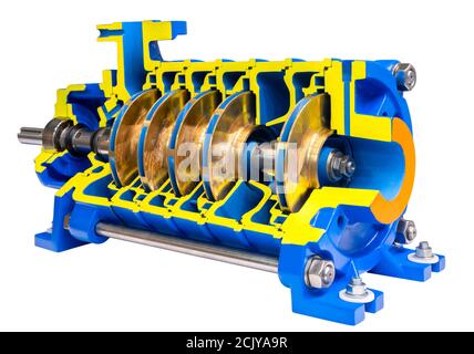 Mehrstufige Hochdruck vorbereitet pumpfor Pumpen von Wasser, Kraftstoff, Öl, Öl- oder chemische Produkte, closeup details Stockfoto