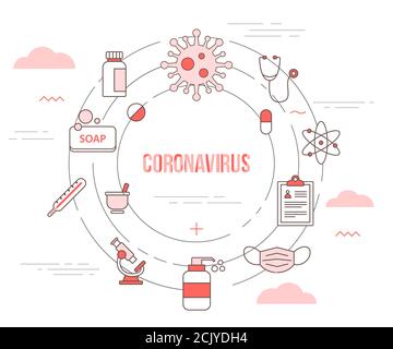 Coronavirus Konzept mit Icon Set Template Banner mit modernem Orange Farbstil Stock Vektor