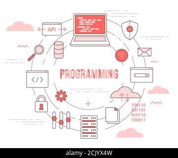 Programmiertechnik Konzept mit Icon Set Template Banner mit modern Orangefarbenes Design Stock Vektor