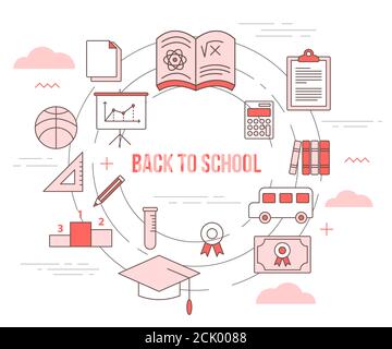 Zurück zur Schule Bildungskonzept mit Icon Set Template Banner Mit modernem orangefarbenem Stil Stock Vektor