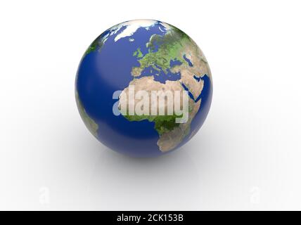 Planet Erde im Detail dargestellt mit einem sonnigen Teil und einem dunklen Bereich. 3d-Illustration Stockfoto