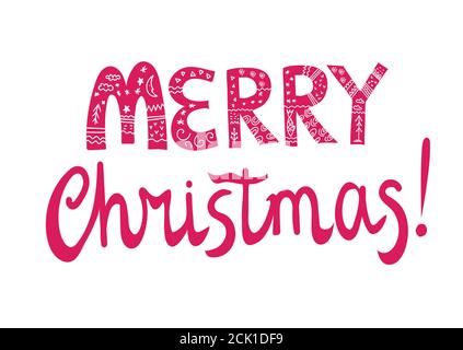 Holiday Vector Schriftzug, Frohe Weihnachten, rote Karte. Stock Vektor
