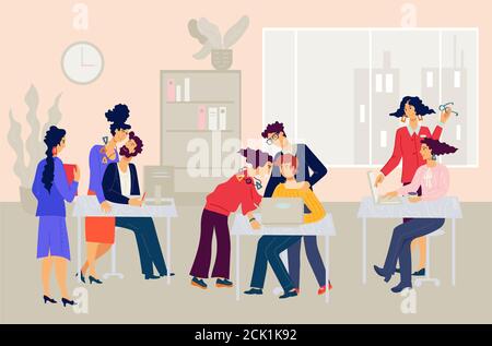 Geschäftsleute arbeiten im Büro, Teamarbeit, Partnerschaft. Stock Vektor